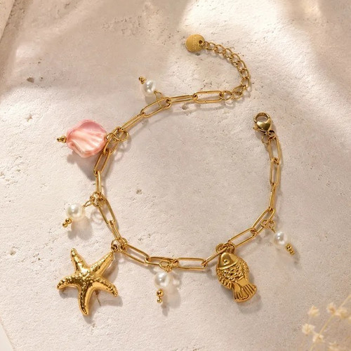 Gliederarmband gold weiß rosa - gliederarmband, gold/weiß/rosa